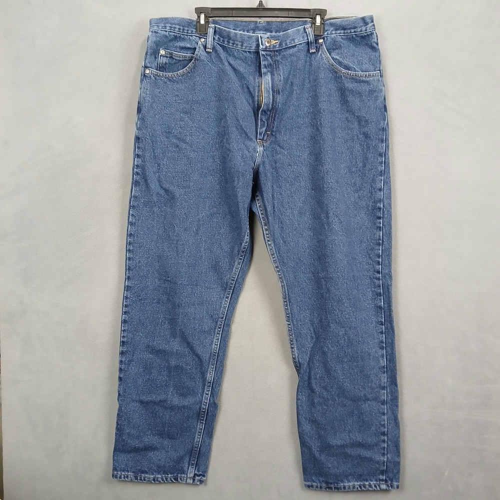 Wrangler Five Star Premium Relaxed Fit Jeans Men 42x32 Blue Straight Leg Western